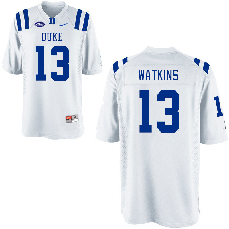 Men #13 Jaden Watkins Duke Blue Devils College Football Jerseys Stitched-White